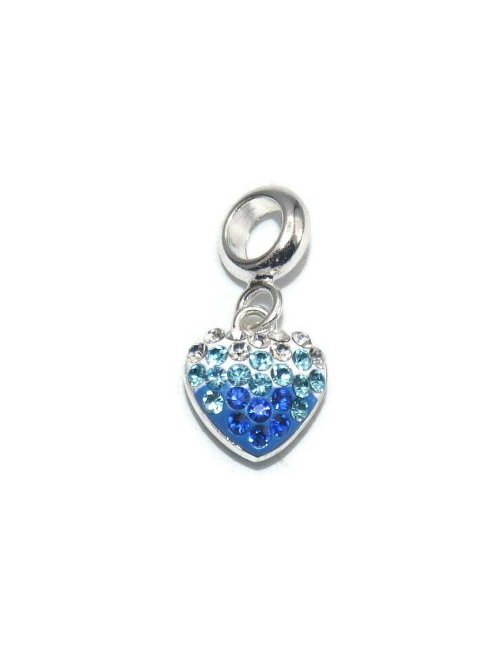 VTG DaVinci Silver Tone, Clear & Blue Rhinestones Heart Charm. DaVinci Hallmark.
